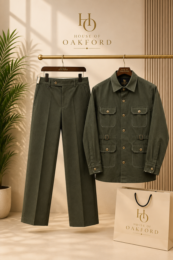 House of Oak Ford Jodhpuri Hunter Co-Ord Set – Olive Green