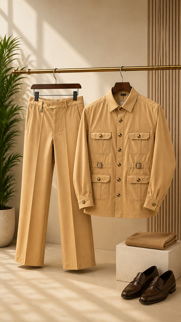 House of Oak Ford Jodhpuri Hunting Co-Ord Set – Sand Beige