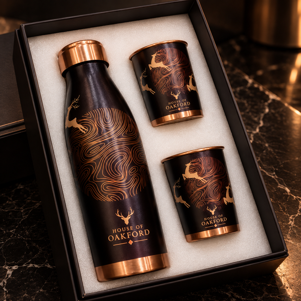 HOUSE OF OAKFORD CuOne UV Embossed Premium Copper Bottle Gift Set