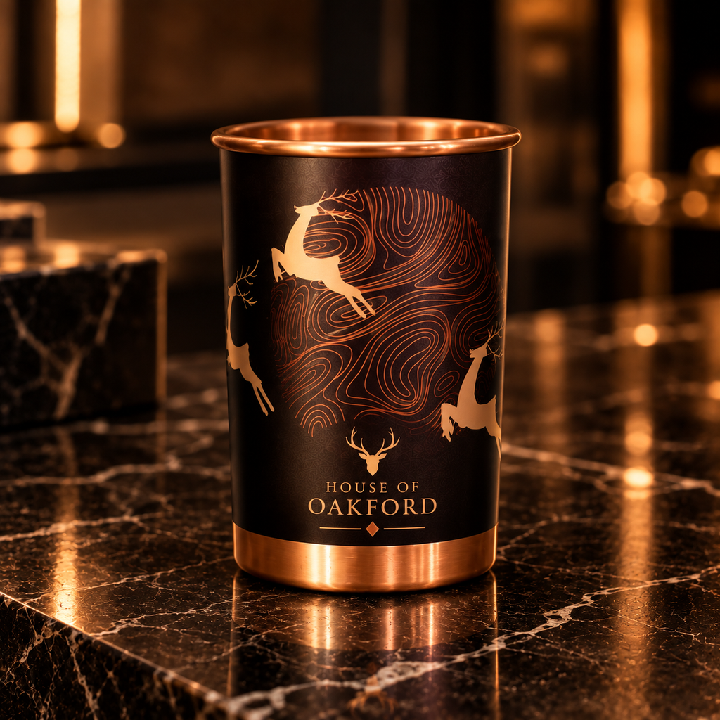 HOUSE OF OAKFORD CuOne UV Embossed Premium Copper Bottle Gift Set