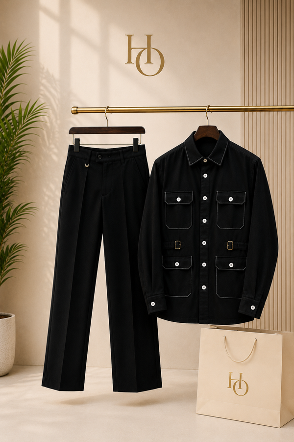 House of Oak Ford Jodhpuri Hunter Co-Ord Set – Midnight Black