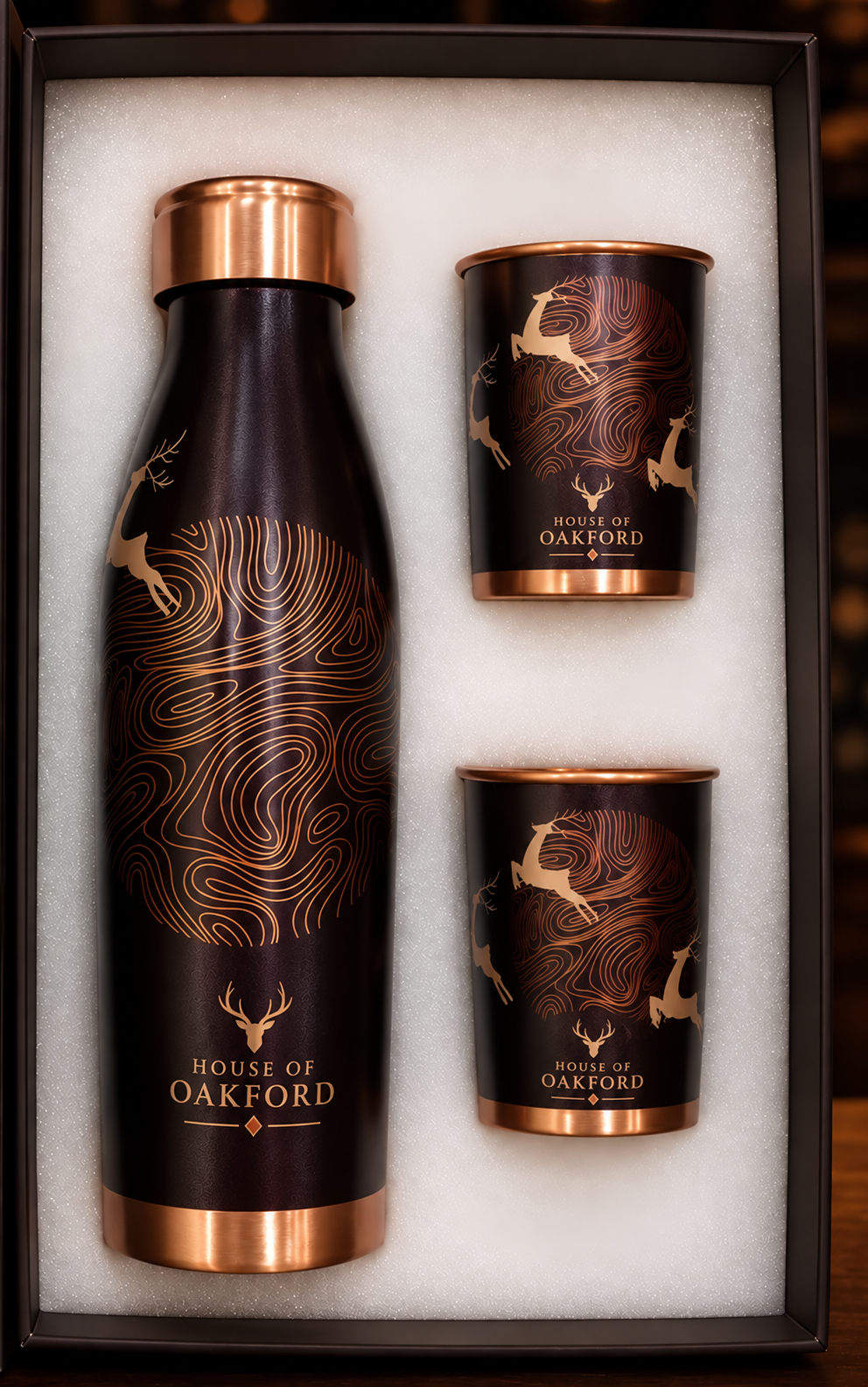 HOUSE OF OAKFORD CuOne UV Embossed Premium Copper Bottle Gift Set
